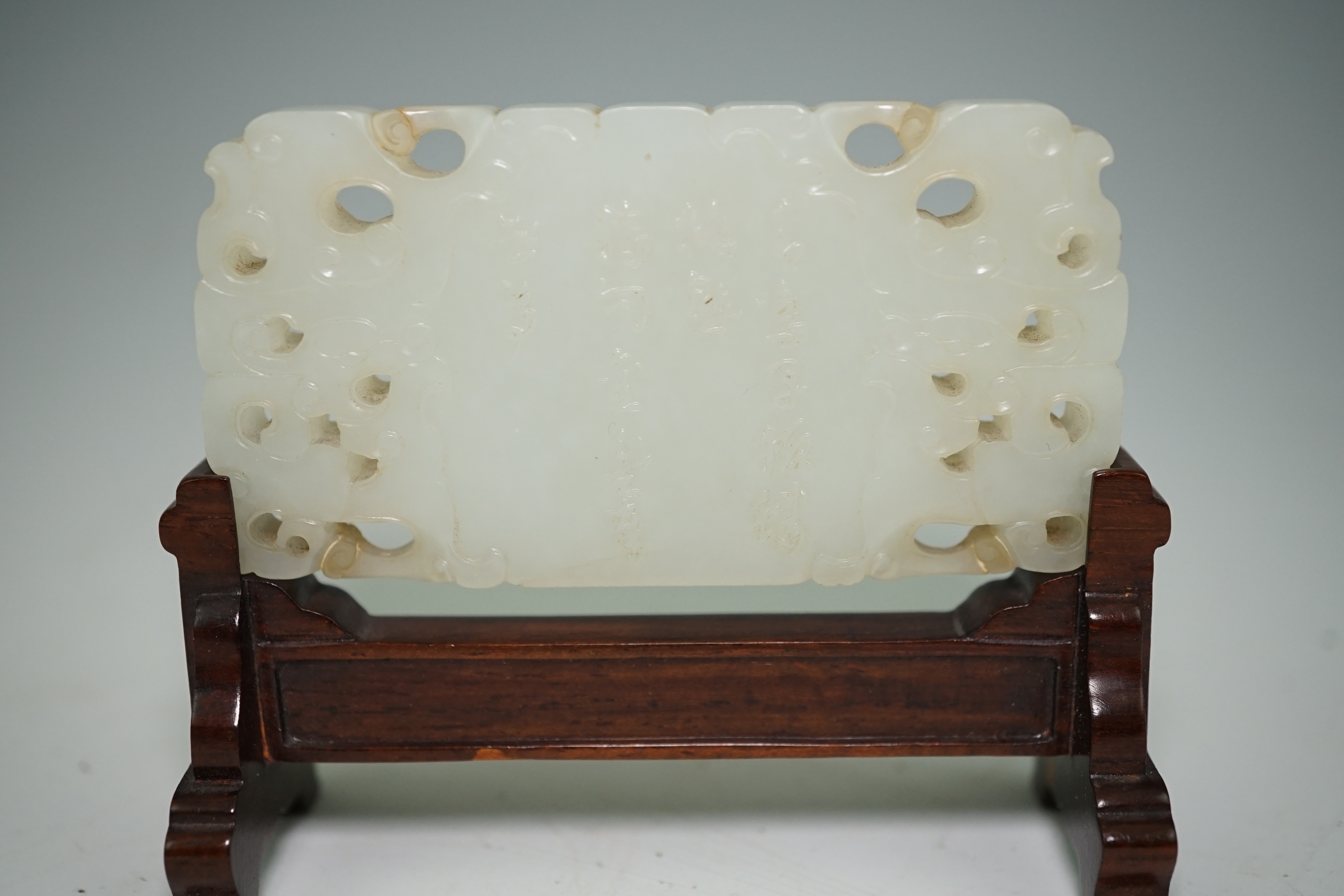 A fine Chinese inscribed white jade plaque, 18th/19th century